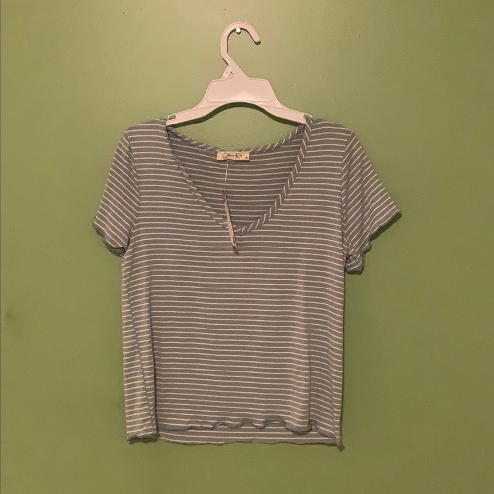 SAGE GREEN WHITE STRIPPED CROPED TSHIRT